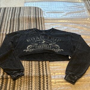 Black Cropped Road Trip Sweatshirt